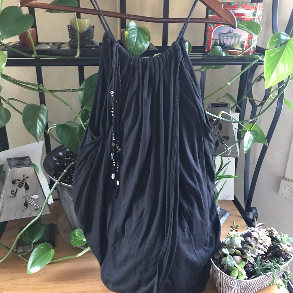 Free People Black Cross Over Drapey Camisole Top